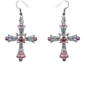 NEW Pink & Clear Rhinestones Cross dangle earrings